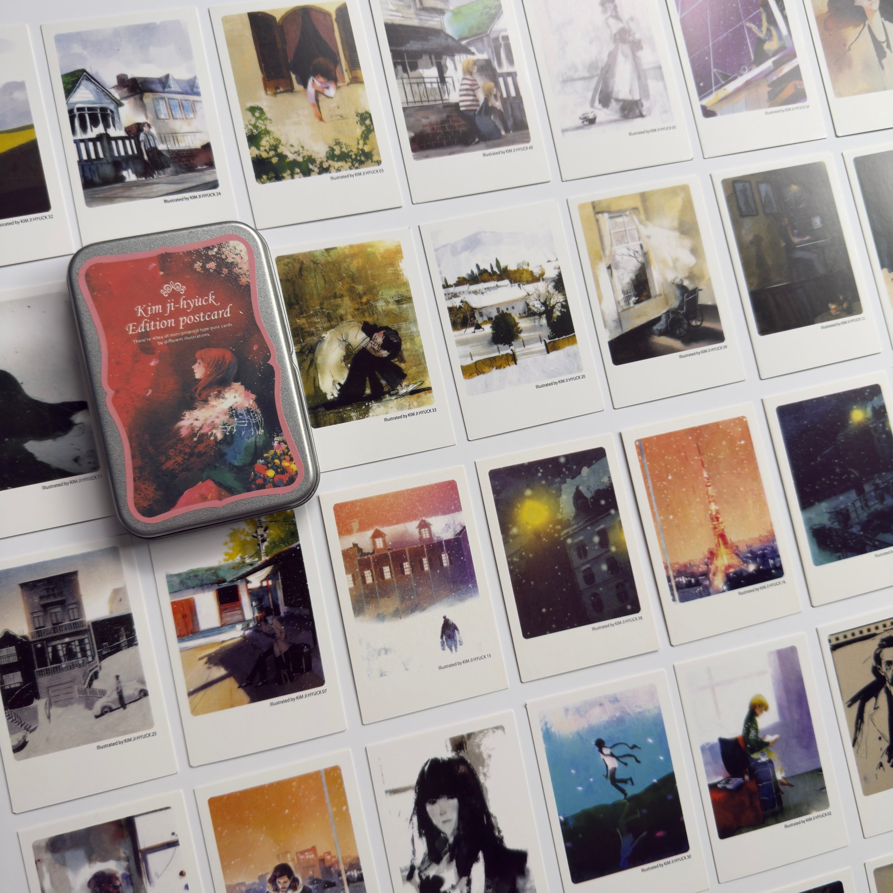 🎨 Kim Ji-Hyuck Art Collection - Mini Postcards in a Tin Box