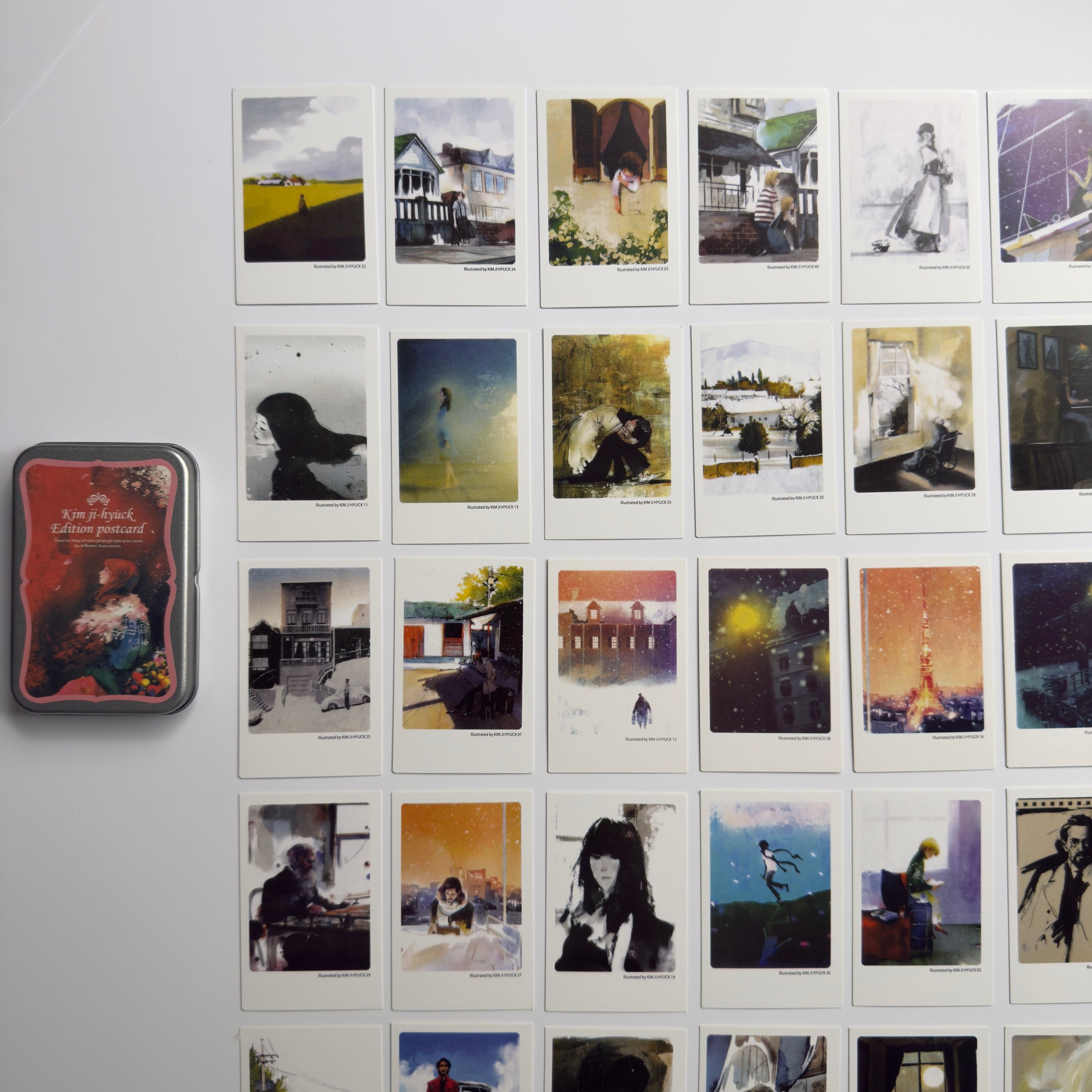 🎨 Kim Ji-Hyuck Art Collection - Mini Postcards in a Tin Box