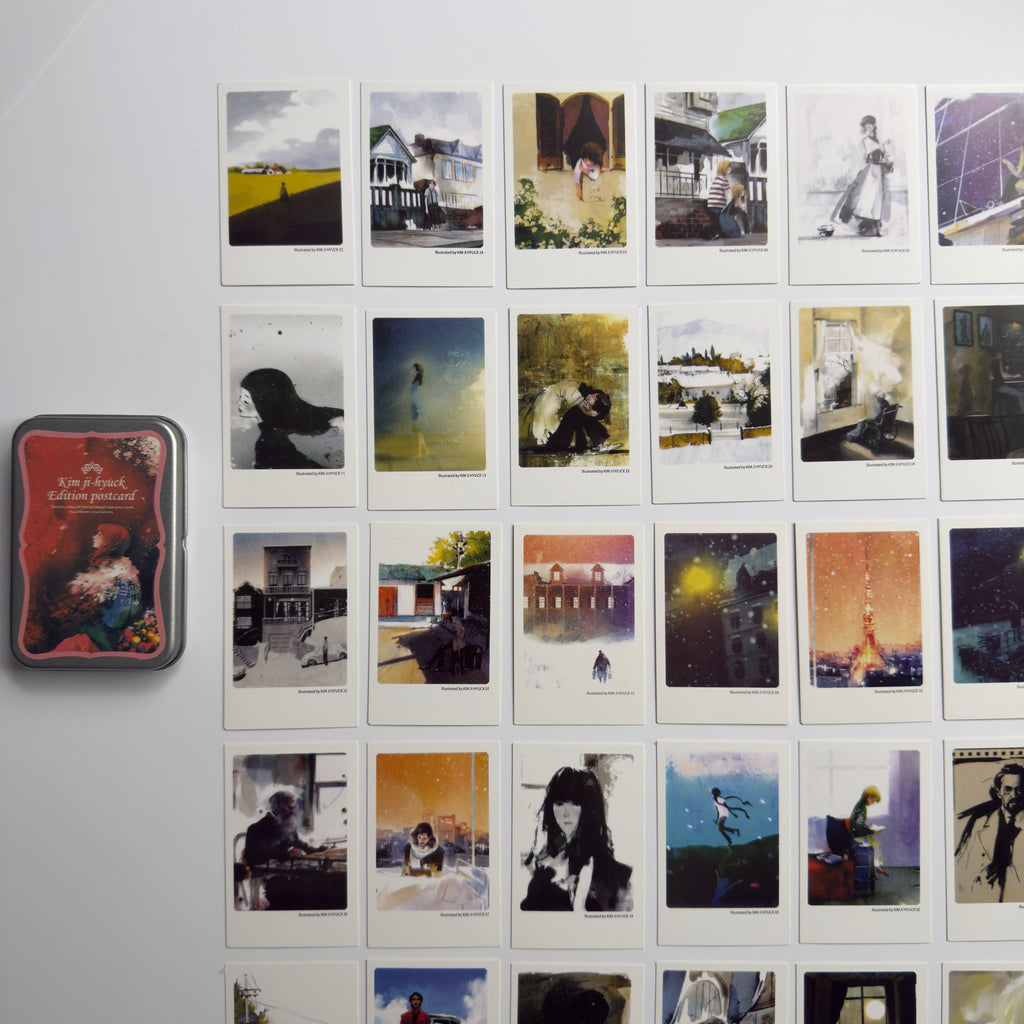 🎨 Kim Ji-Hyuck Art Collection - Mini Postcards in a Tin Box